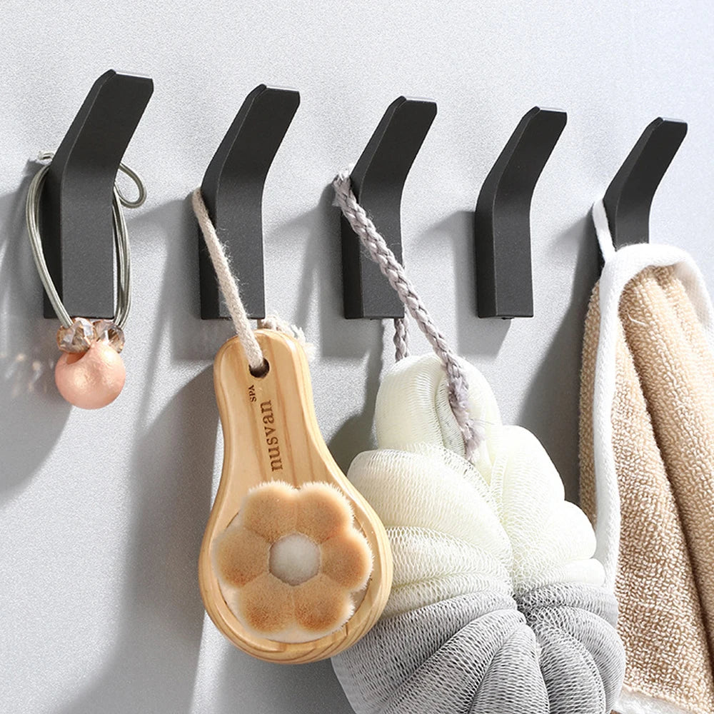 Black Matte Self-Adhesive Wall Hook – Towel & Coat Hanger