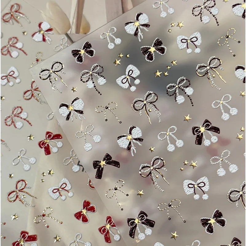 Winter Nail Stickers – Red Bow & Gold Star DIY Decals