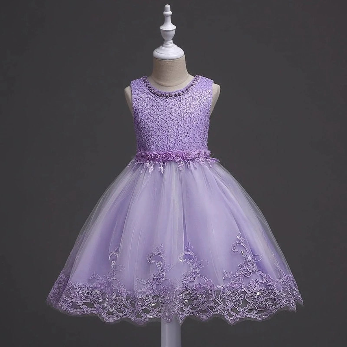 Lace Appliqué Beaded Flower Girl Dress | Wedding & Communion