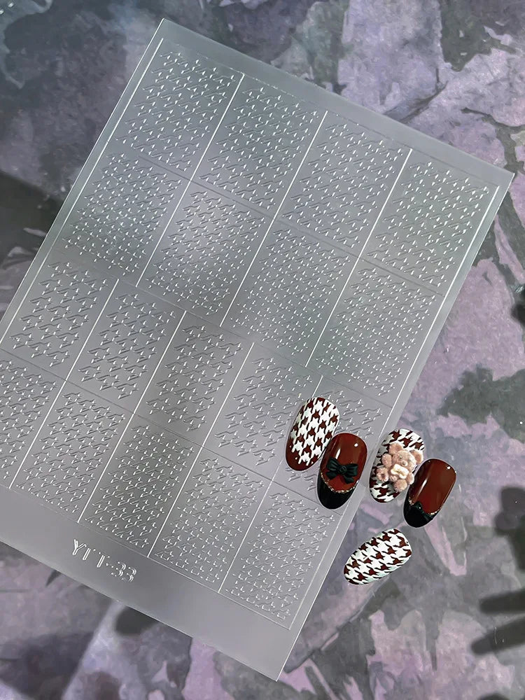 French Nail Art Stickers 3D Decals – Checkered & Heart Designs