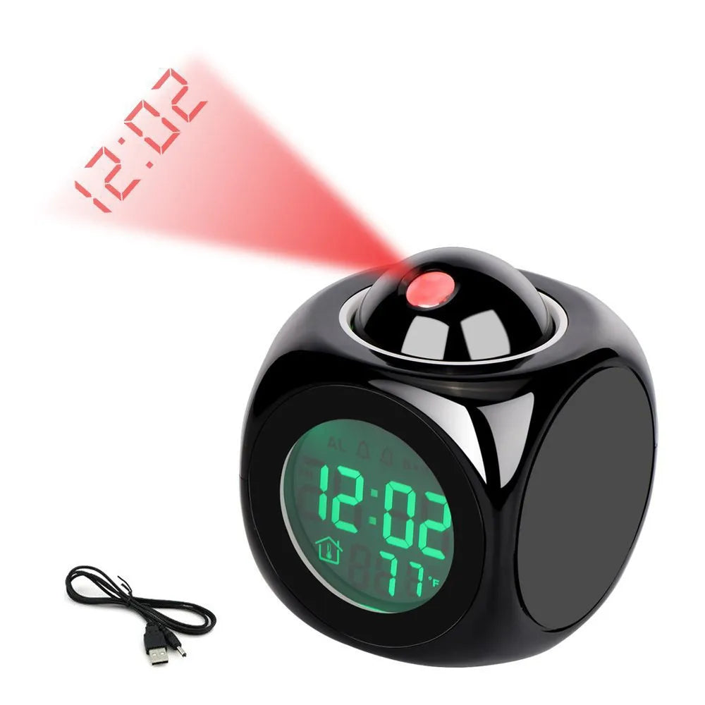 Projection Alarm Clock – Ceiling Display, Voice & Temperature