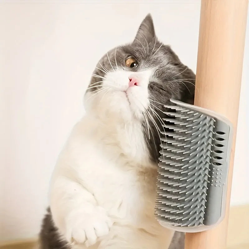 Corner Cat Scratcher Wall-Mounted Grooming Brush & Massage Comb