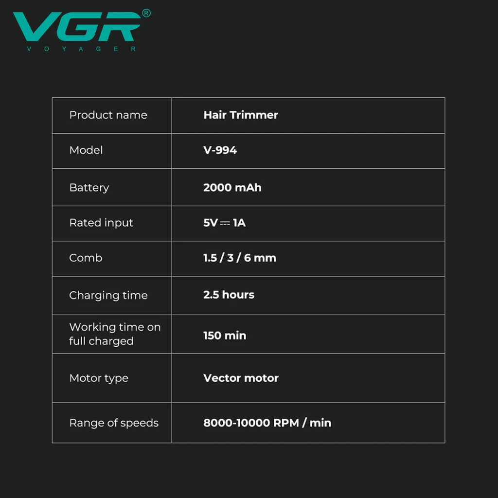 VGR V-994 Professional Hair Clipper 10000 RPM Metal Body