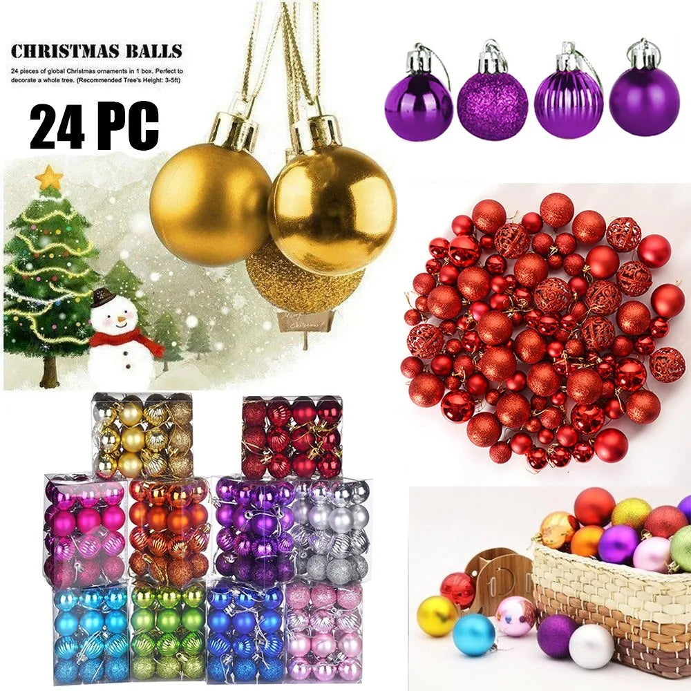 24-Pack 30mm Christmas Ball Baubles Glitter Tree Ornaments