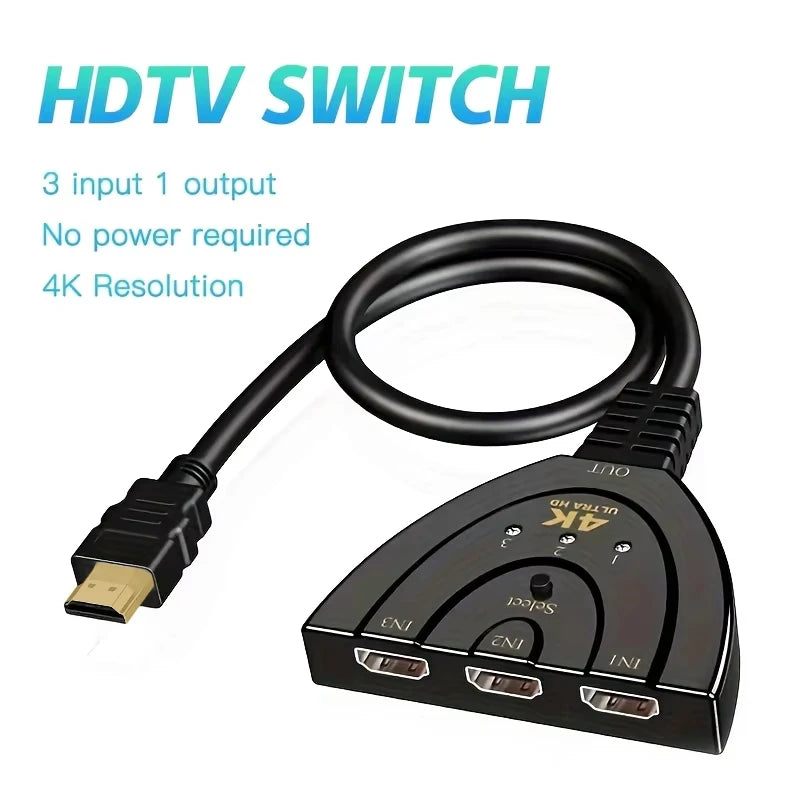 3-Port HDMI Switch 4K Splitter for TV Xbox PS3 PS4 | Plug & Play