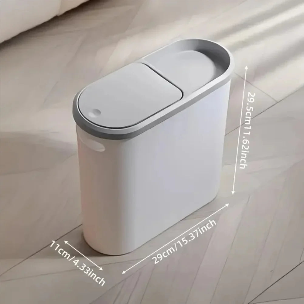 Large Press-Lid Bathroom Trash Can – Plastic Waste Bin