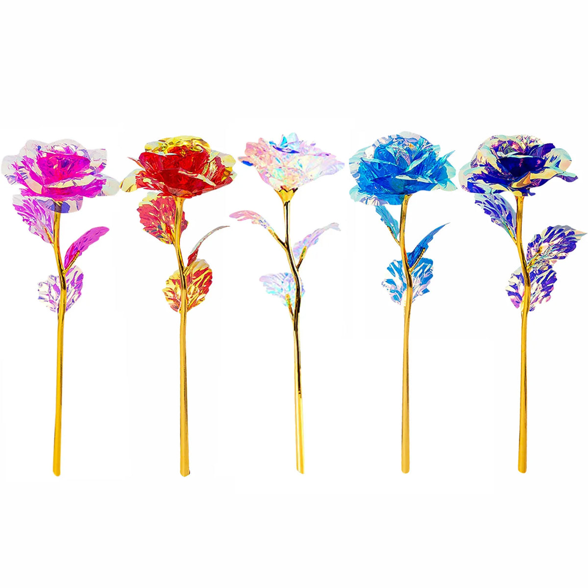 5-Pc Luminous Gold Foil Rainbow Artificial Rose Bouquet