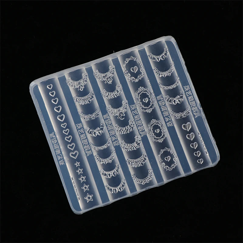3D Lace Nail Art Silicone Mold – Star Heart French Skirt Stencil