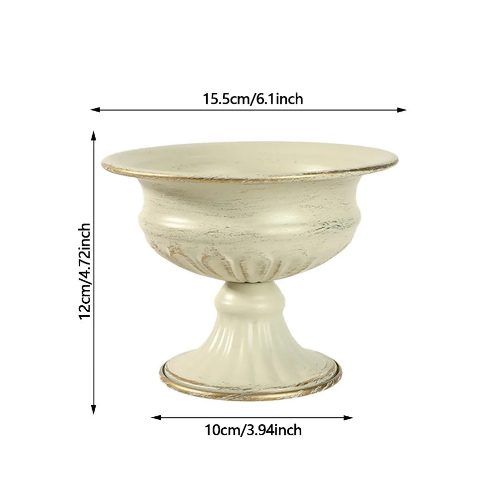 Vintage White Metal Urn Vase | Tabletop Floral Decor