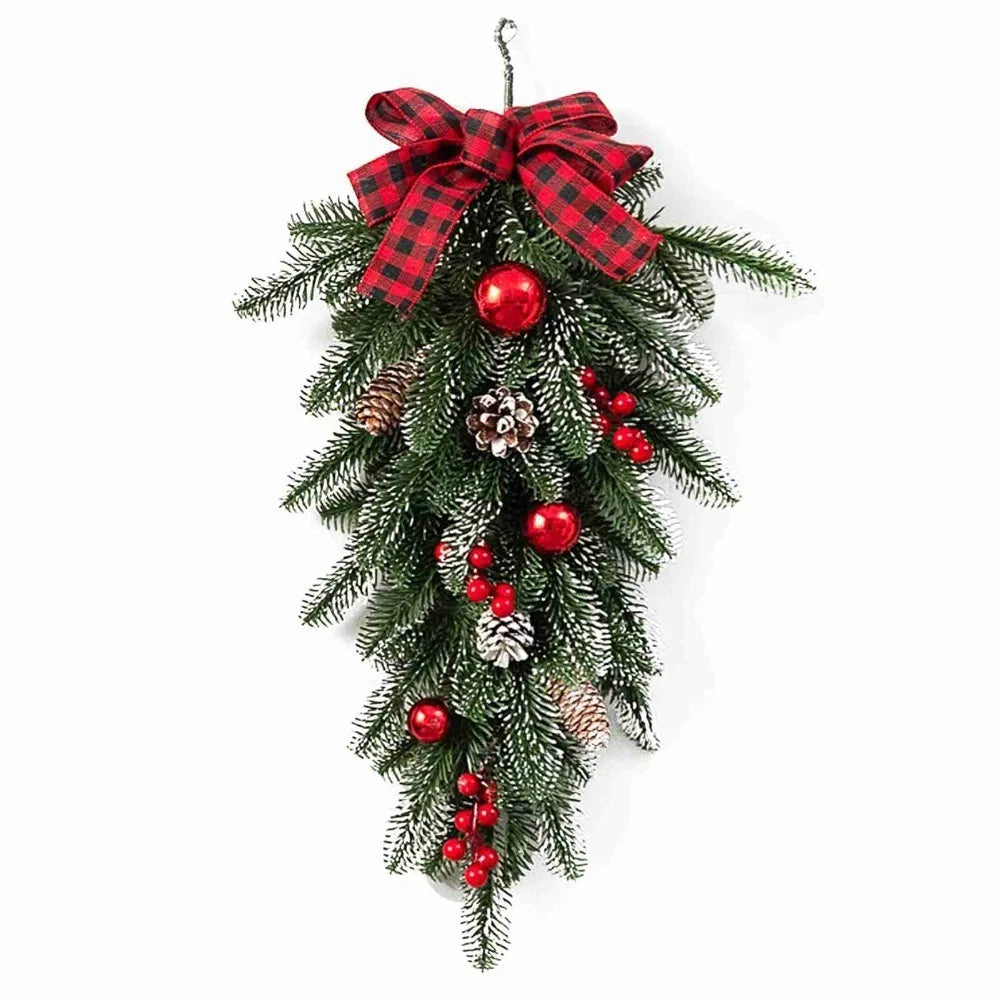 60cm Upside Down Christmas Teardrop Wreath | Red & Green