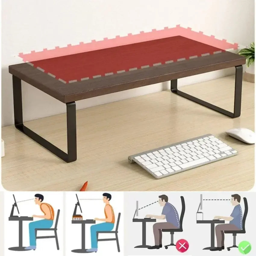 Elevated Monitor Stand with Storage Rack – Metal & Wood Riser