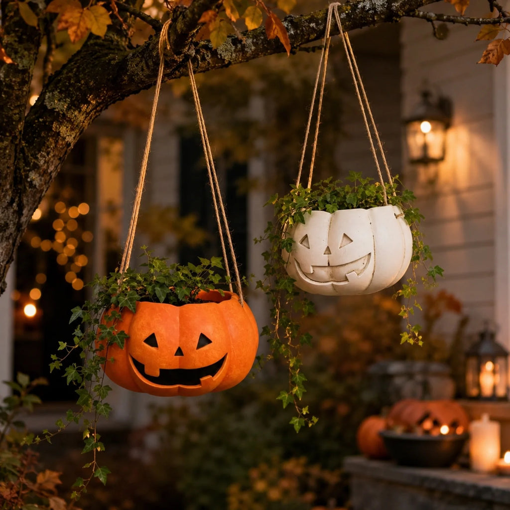 Halloween Pumpkin Hanging Planter | Plastic Succulent Flower Pot