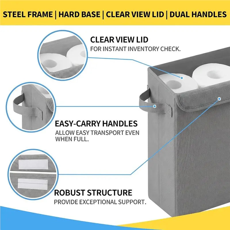 Toilet Paper Storage Basket with Lid – Holds 12 Rolls