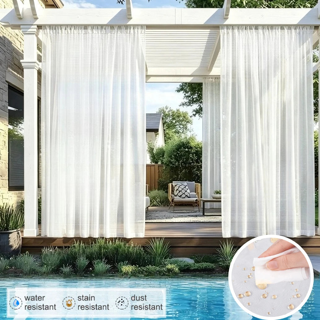 Sheer Waterproof Outdoor Curtains – 2-Panel Voile Patio Drapes