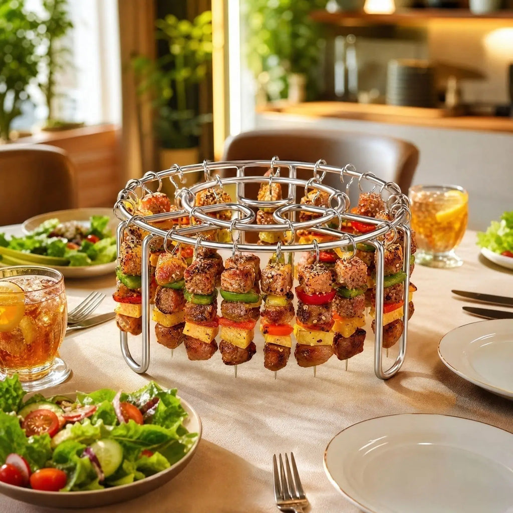 Stainless Steel Vertical BBQ Skewer Rack with 24 Skewers