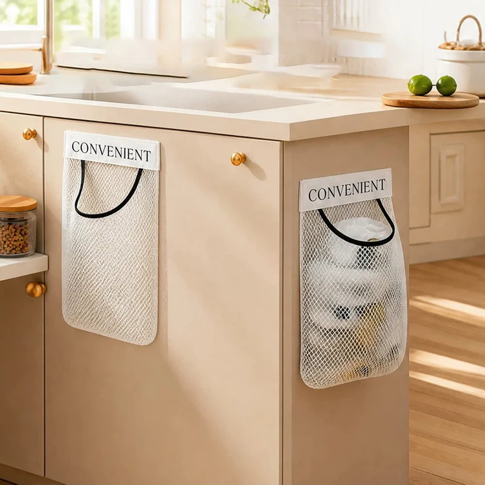 Wall Mount Mesh Grocery Bag Holder & Plastic Bag Dispenser