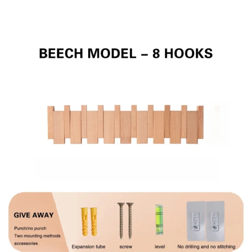 Wood Wall Coat Rack 8 Hooks – Piano Key Design | VIBE