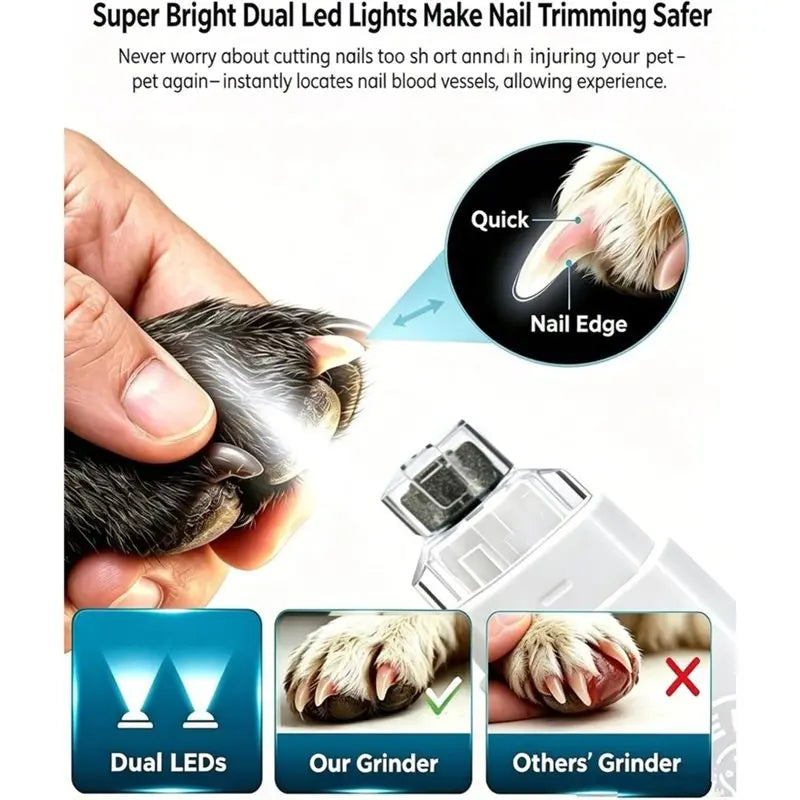VIBE Quiet Pet Nail Grinder 6-Speed for Dogs & Cats | LED Light