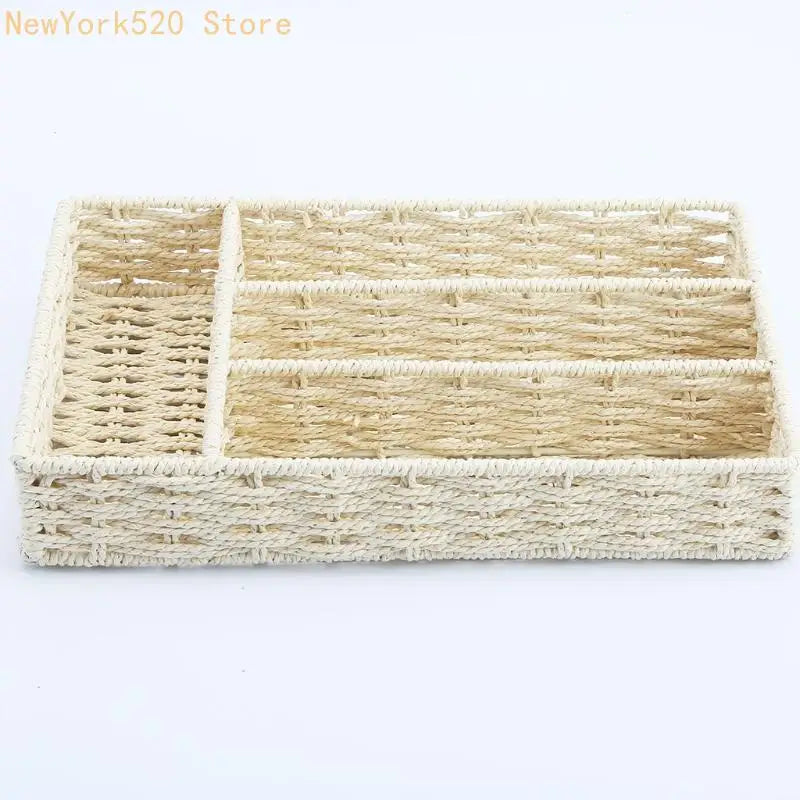 Hand-Woven Rattan Divided Storage Basket – Desk & Kitchen
