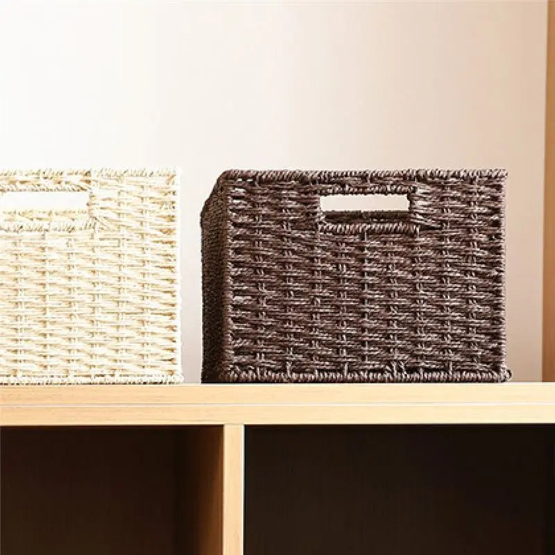Woven Paper Rope Storage Basket with Built-In Handle