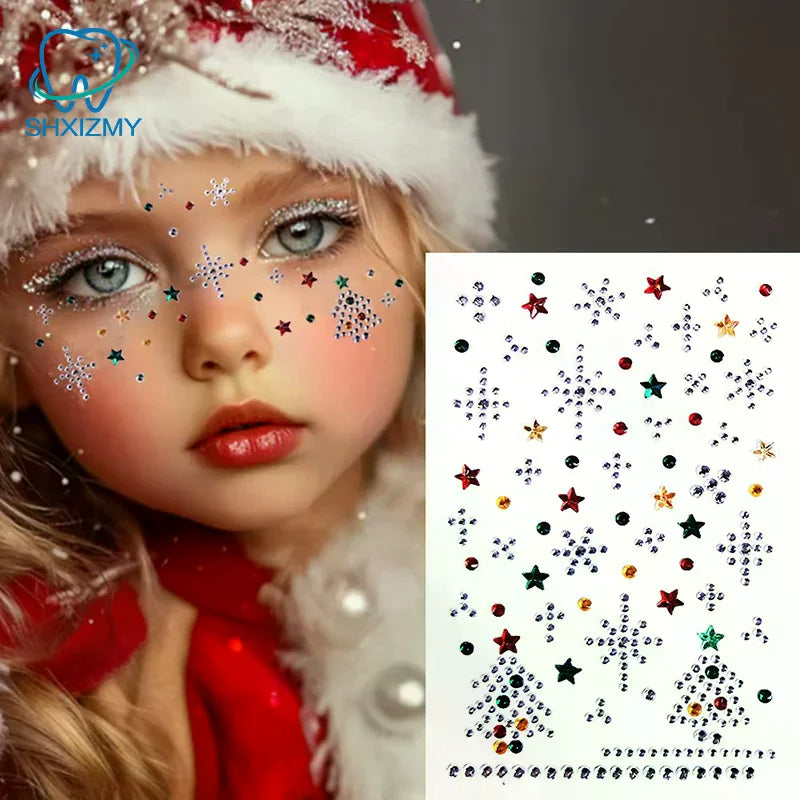 Christmas Rhinestone Face Stickers – Snowflake Temp Tattoo