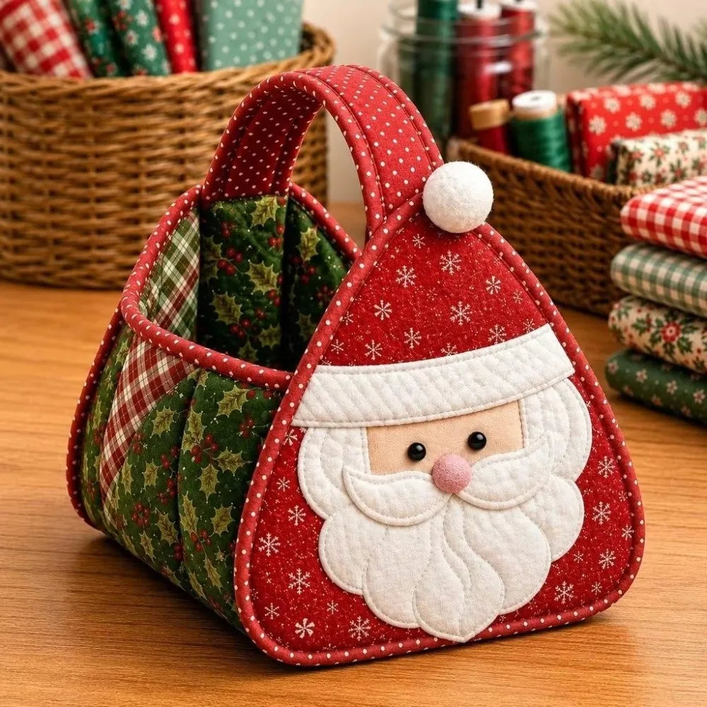Christmas Quilted DIY Tote Basket – Foldable Patchwork Carry Bag