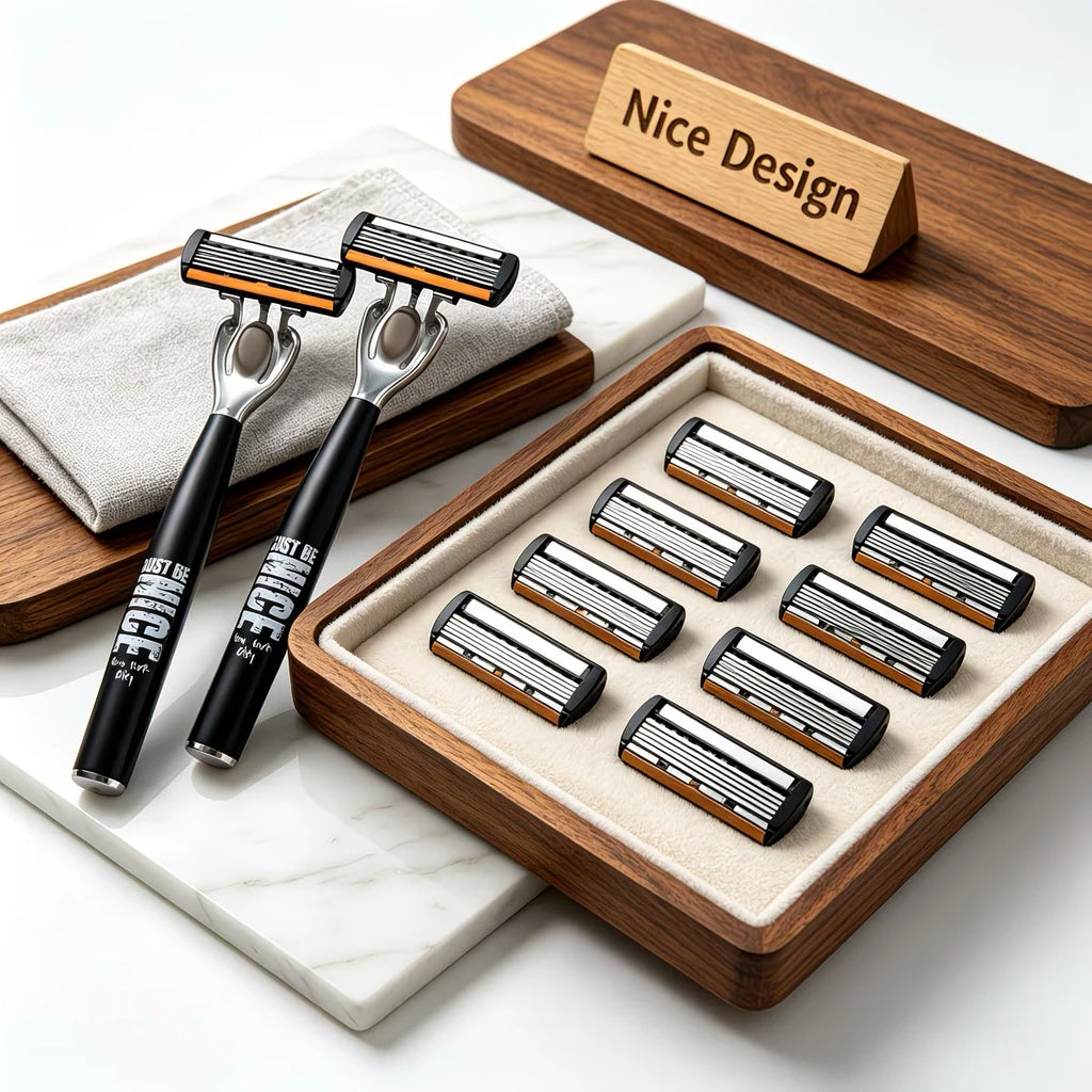 Men's 6-Layer Stainless Steel Safety Razor Set & Replacement Head