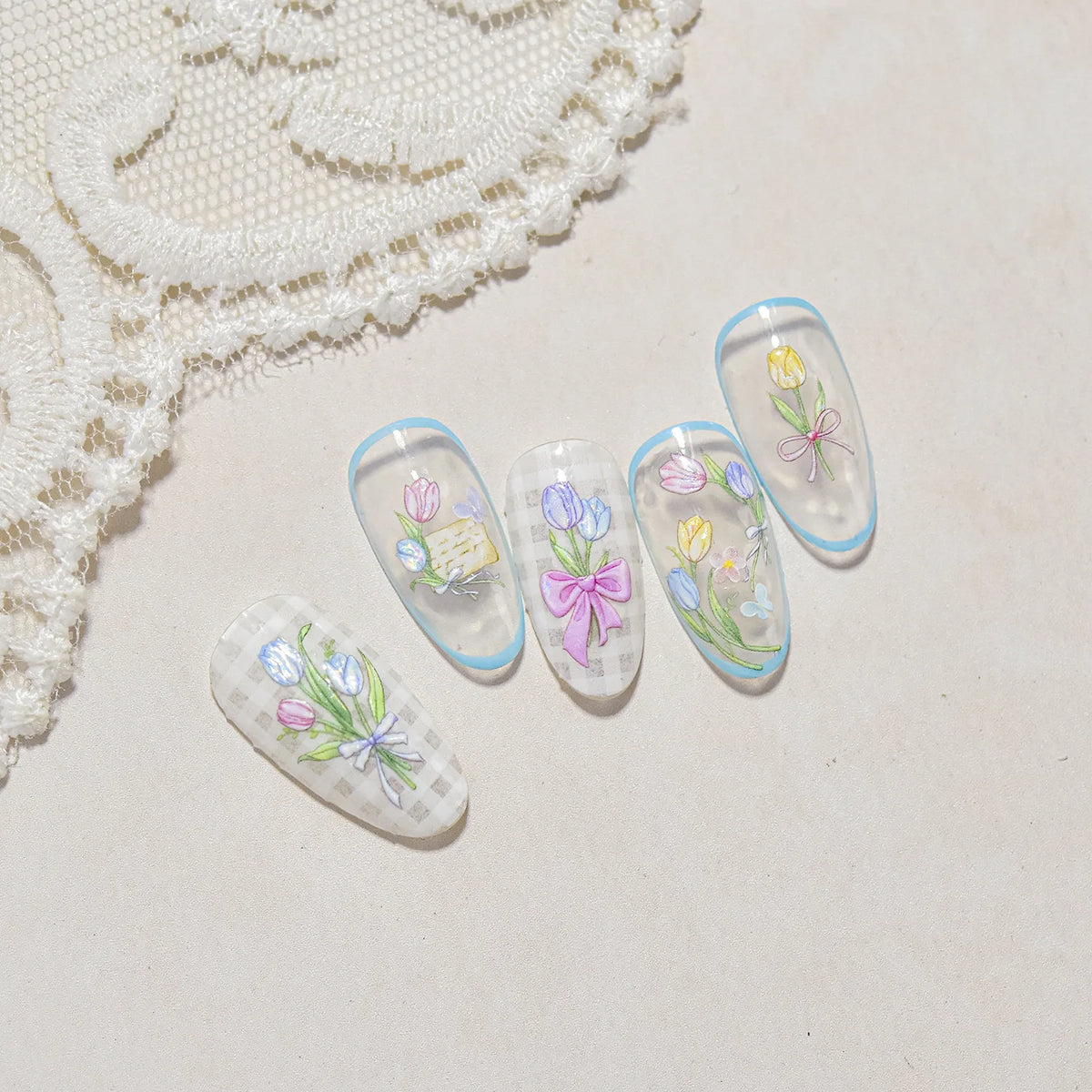 5D Tulip Bow Nail Art Stickers – Self-Adhesive 3D DIY Decals