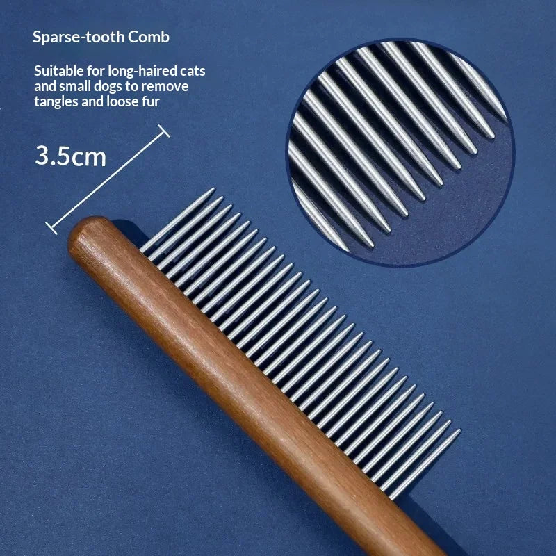Wood Handle Pet Comb – Double Teeth Detangling for Cats & Dogs