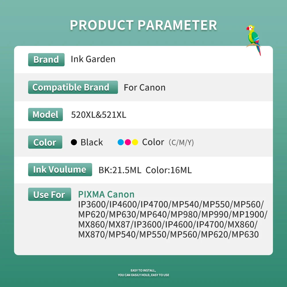 PGI-520 CLI-521 XL Compatible Ink Cartridges for Canon Pixma