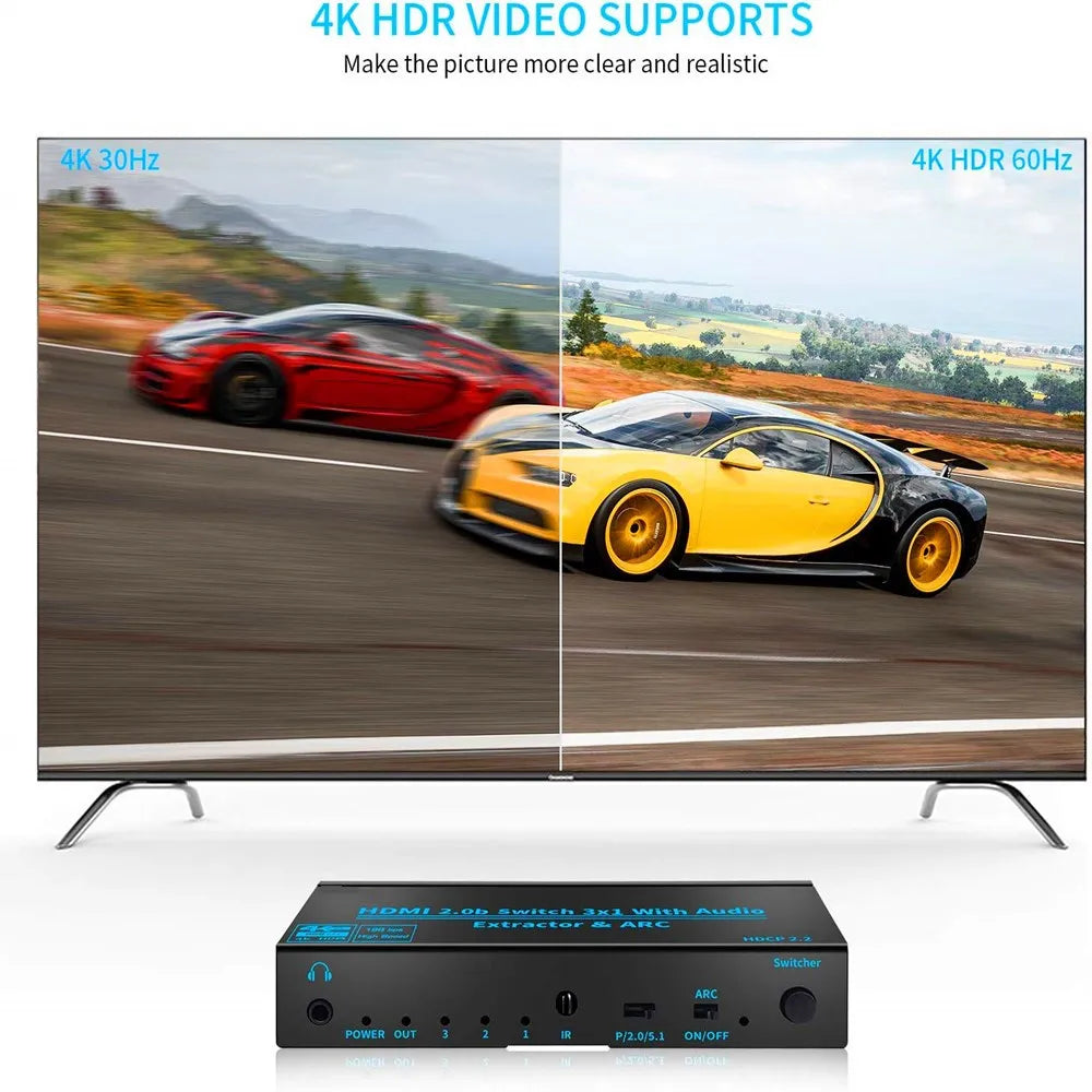 4K 60Hz HDMI 3x1 Switch Audio Extractor ARC SPDIF Toslink