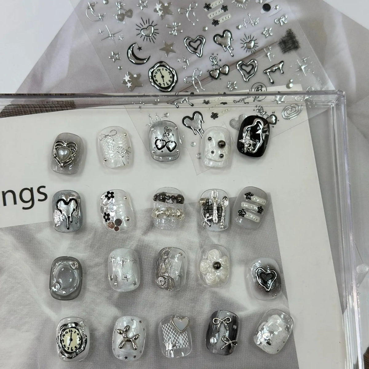 5D Punk Nail Art Stickers Moon Star Heart Rhinestone Decals