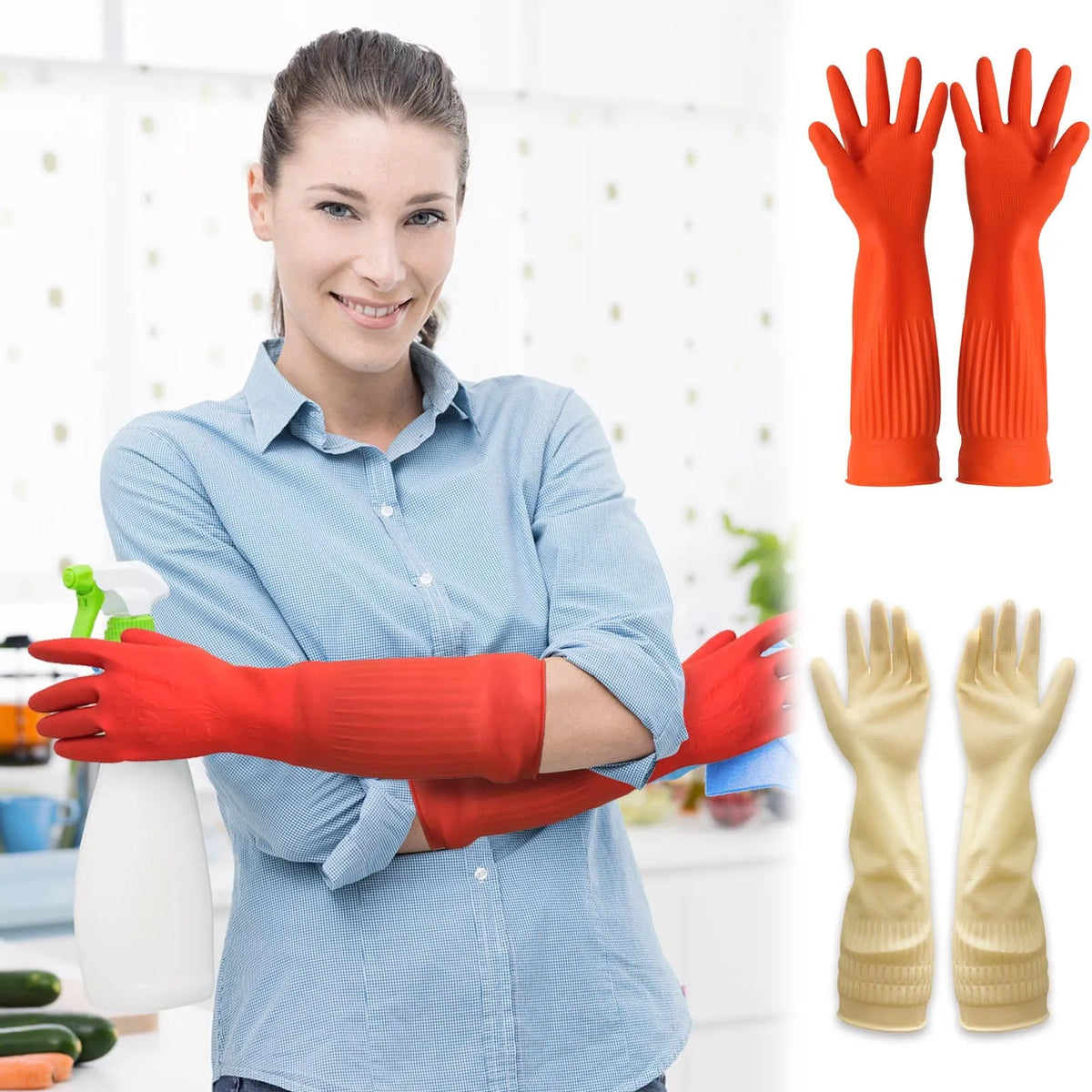 Rubber Latex Dishwashing Gloves – Long Waterproof Cleaning Pair