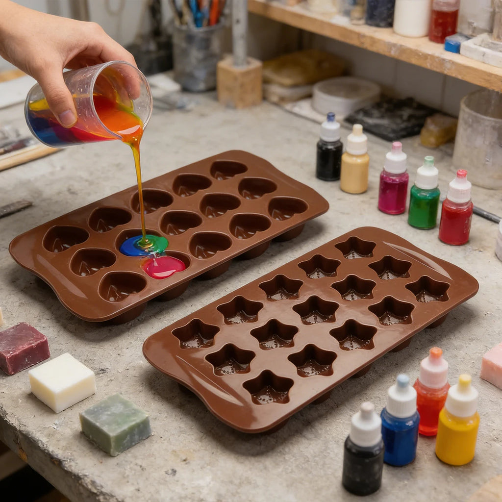 15-Cavity Heart & Star Silicone Mold for Candles, Soap & Resin