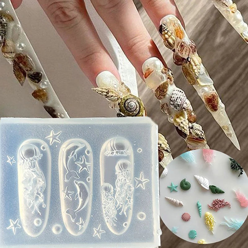 Ocean Series 3D Silicone Nail Mold – Seashell, Jellyfish & Dolphin