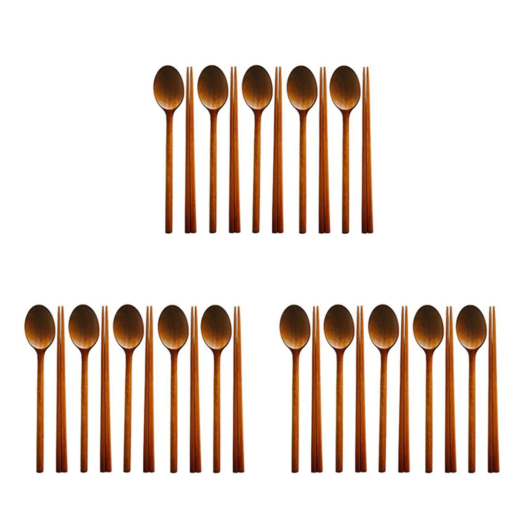 Handmade Jujube Wood Korean Chopsticks & Spoon Set – 15 Pairs