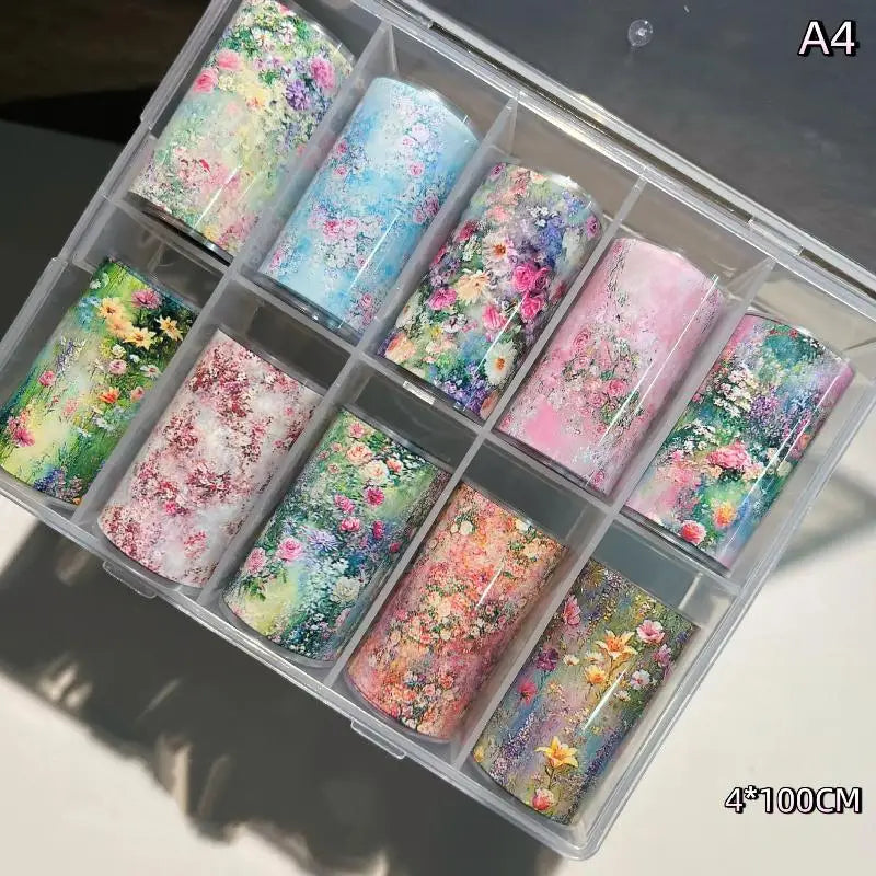 Nail Foils 10 Rolls Flower Rose Transfer Paper DIY Manicure
