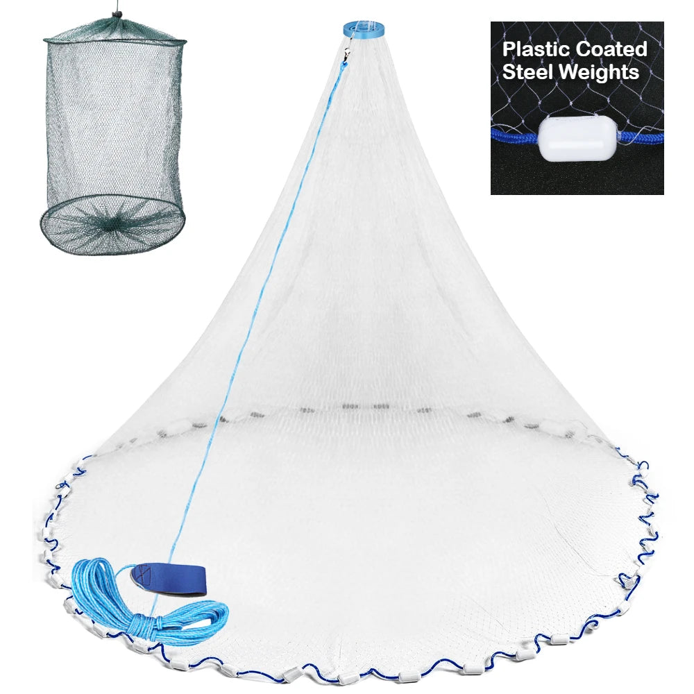 VIBE Fishing Cast Net 3–10ft Nylon Monofilament Bait Net with Sinkers