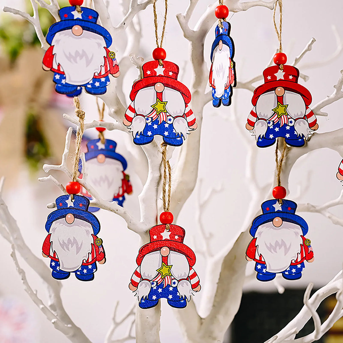 Patriotic Gnome Wood Ornament – 4th of July Hanging Decor