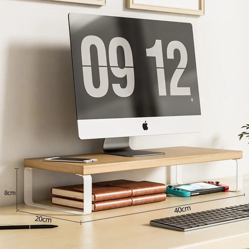 Elevated Monitor Stand with Storage Rack – Metal & Wood Riser
