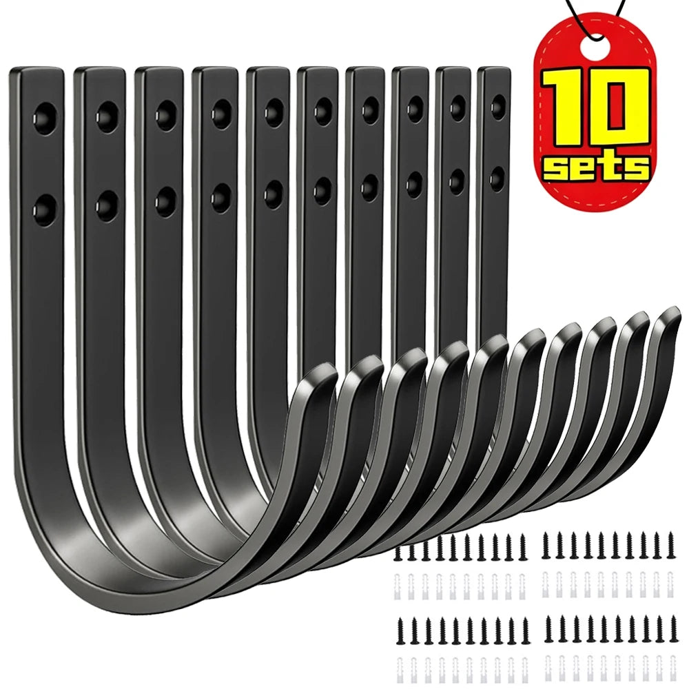 J-Shape Black Wall Mount Hook – Iron Coat & Towel Hanger