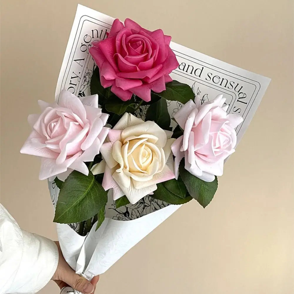 Multicolor Artificial Rose Silk Real Touch Faux Flower 42cm