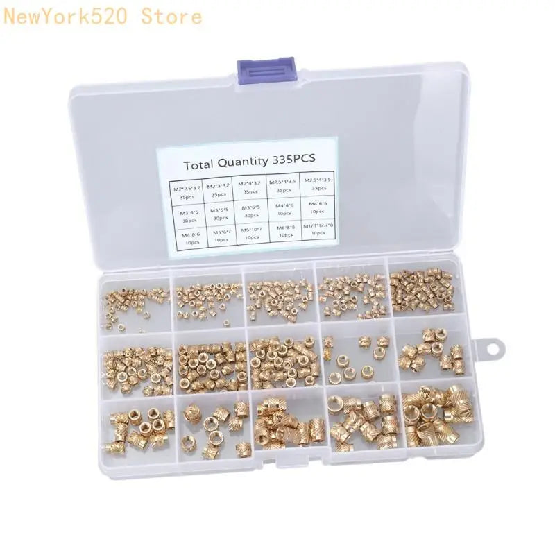 335/360-Pc Brass Threaded Insert Set M2–M6 for Plastic