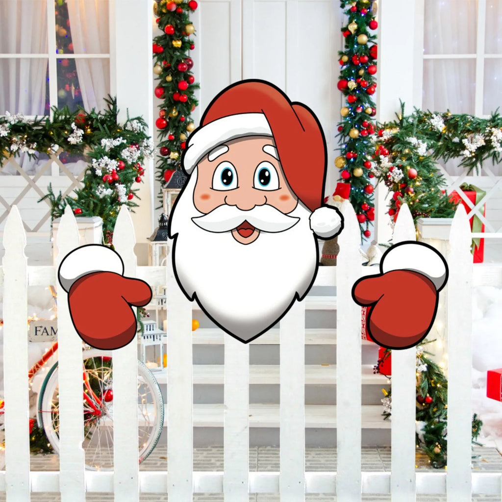 Santa Claus Fence Peeks Christmas Outdoor Decoration PVC Set
