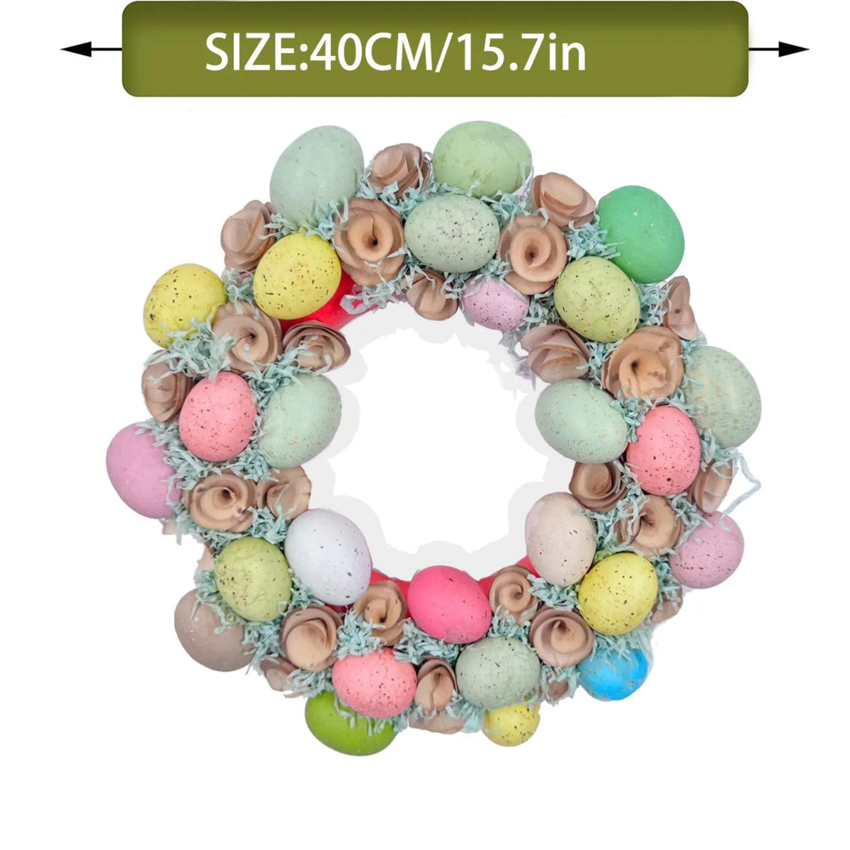 Easter Egg Wreath with Bow Ribbon – 18" Handmade Door Decor
