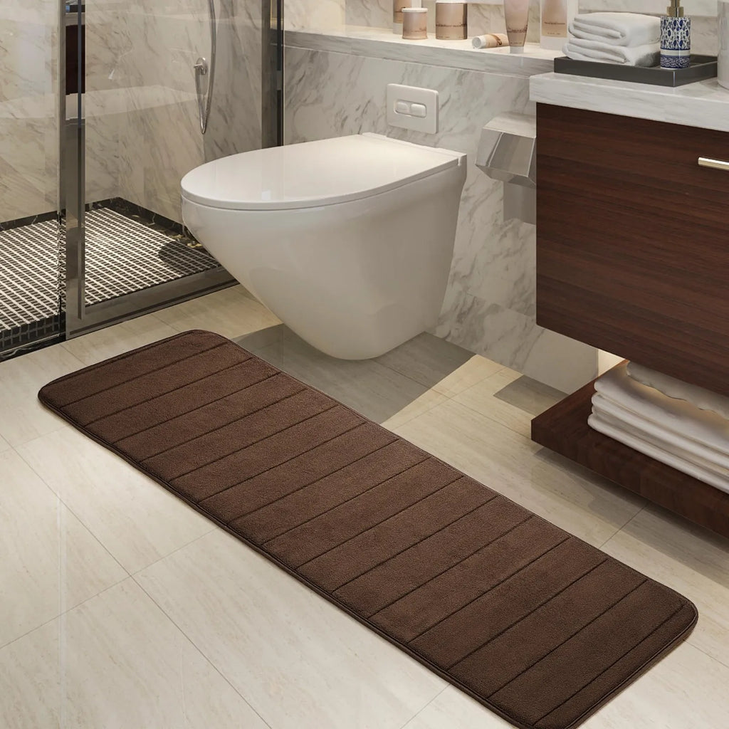 VIBE Memory Foam Bath Runner Rug – Brown Non-Slip 47 Inch