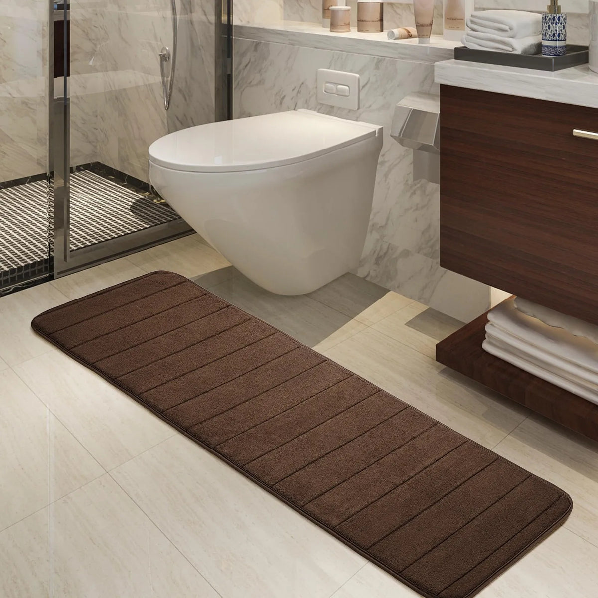 VIBE Memory Foam Bath Runner Rug – Brown Non-Slip 47 Inch