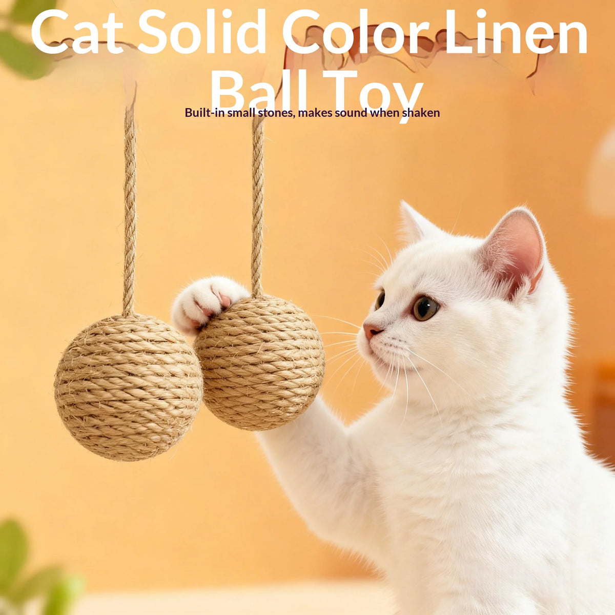Natural Fiber Cat Toy Ball with Rattle Sound & Rope Tail – VIBE