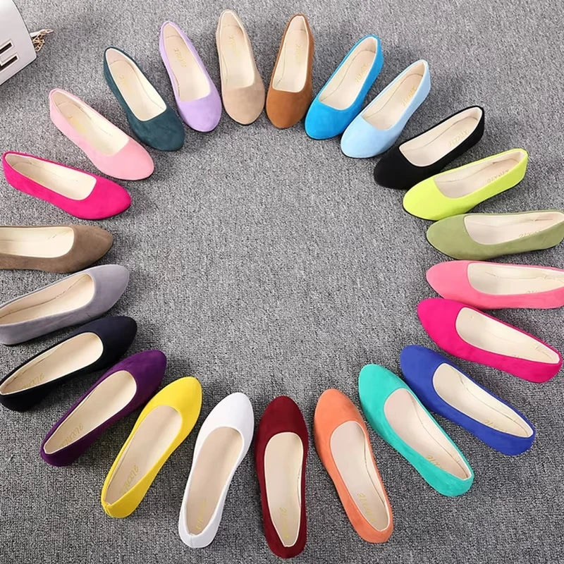 Women's Suede Ballet Flats Slip-On Round Toe Ballerina Shoes