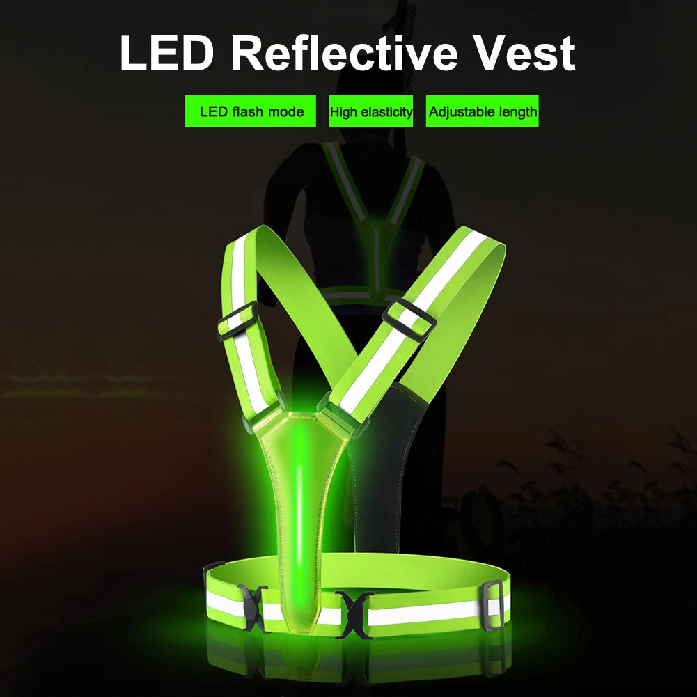 LED Reflective Running Vest USB Rechargeable High Visibility